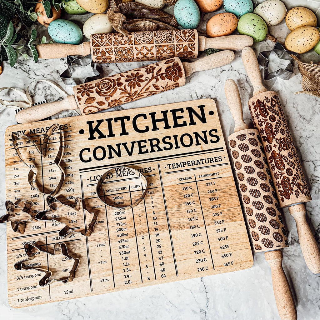 Easter + Spring Wooden Embossed Rolling Pin & Cookie Cutter Set  — Select Your Style & Size