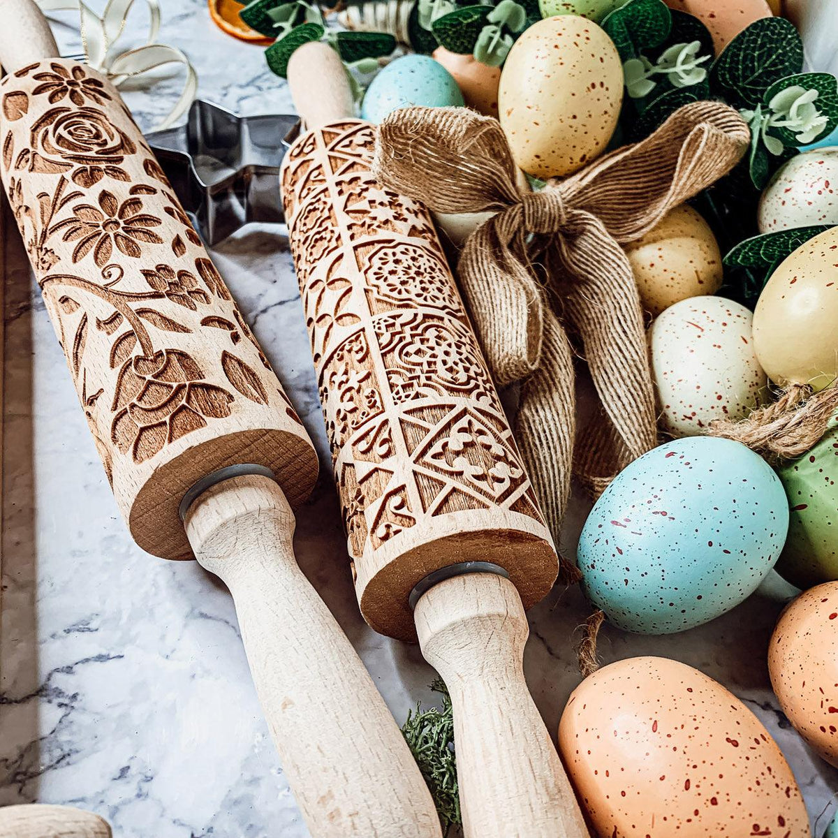 Easter + Spring Wooden Embossed Rolling Pin & Cookie Cutter Set  — Select Your Style & Size