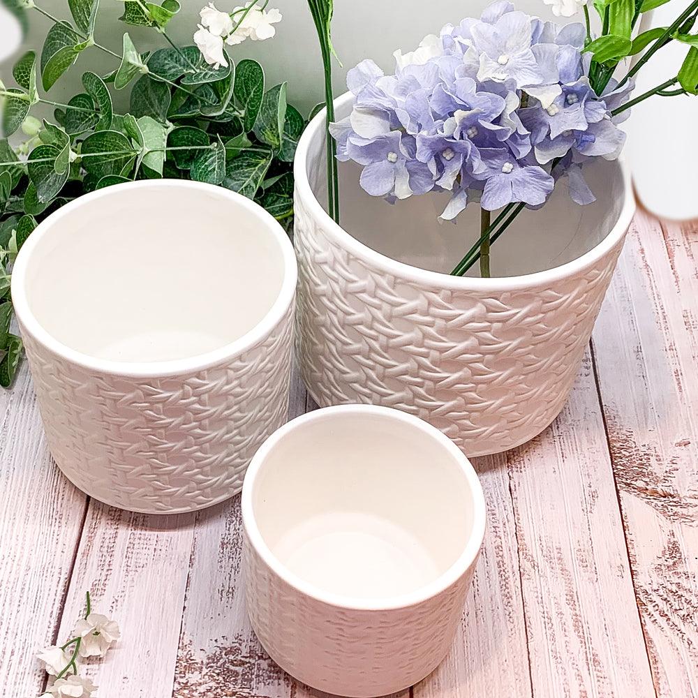 Handmade Cane Webbing Pattern Ceramic Planter — Select Your Size