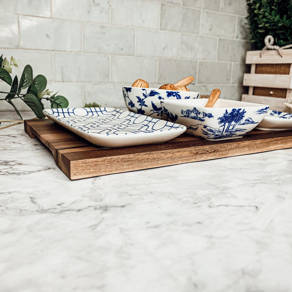 Chinoiserie Porcelain/Acacia Wood/Bamboo Tapas Serving Set