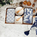Chinoiserie Porcelain/Acacia Wood/Bamboo Tapas Serving Set