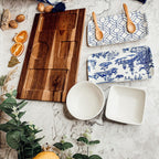 Chinoiserie Porcelain/Acacia Wood/Bamboo Tapas Serving Set