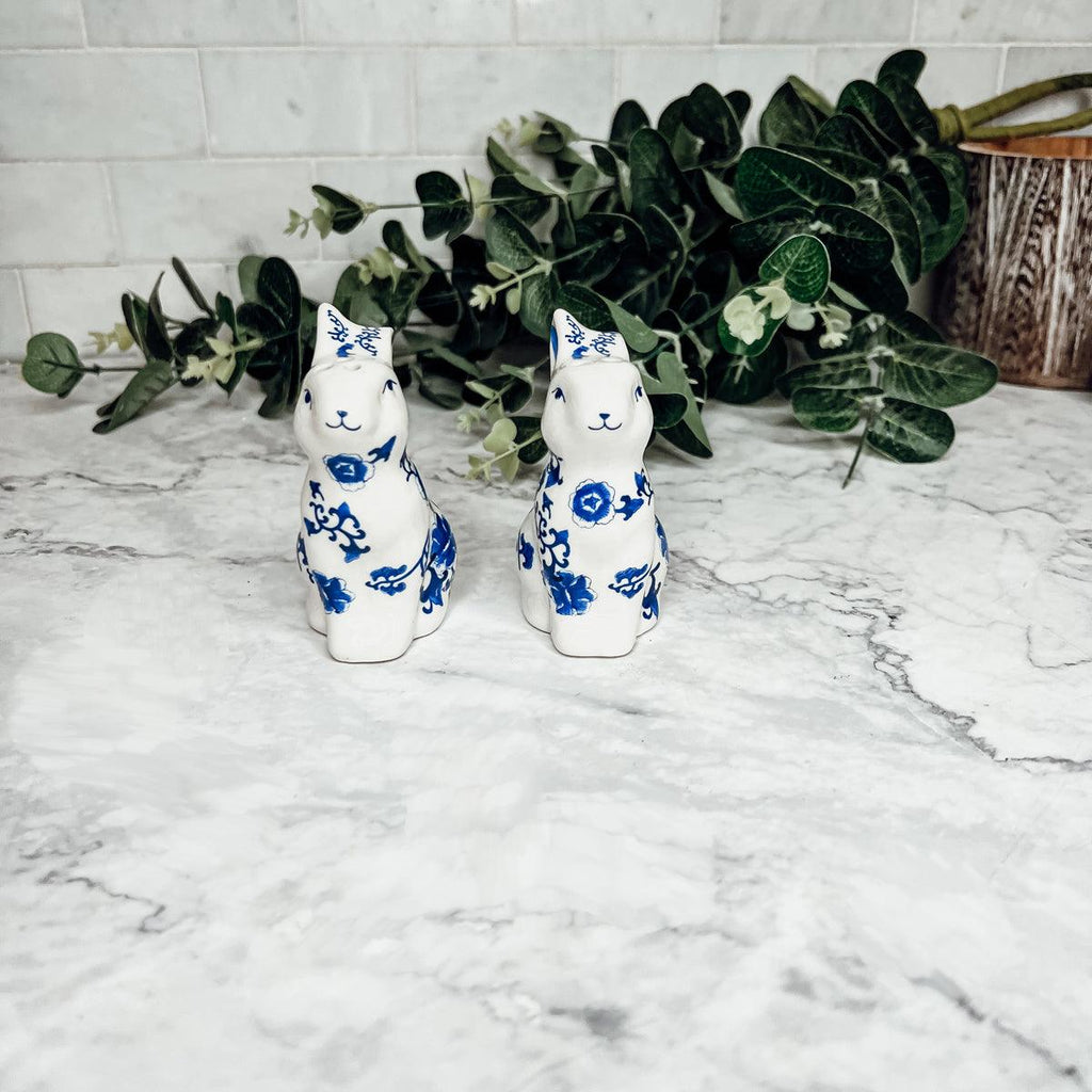 Hand Painted Blue Bunny Salt & Pepper Shakers