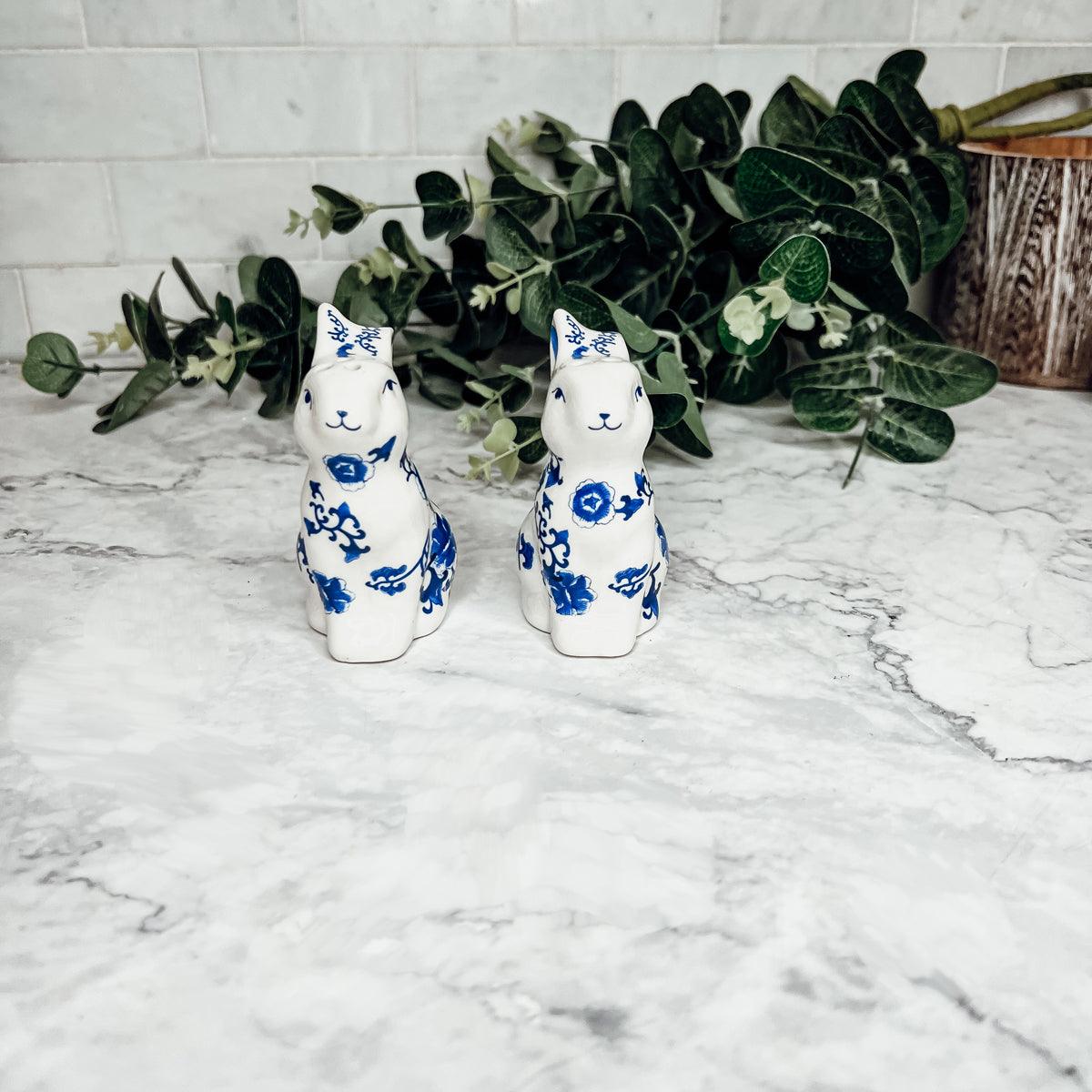 Hand Painted Blue Bunny Salt & Pepper Shakers