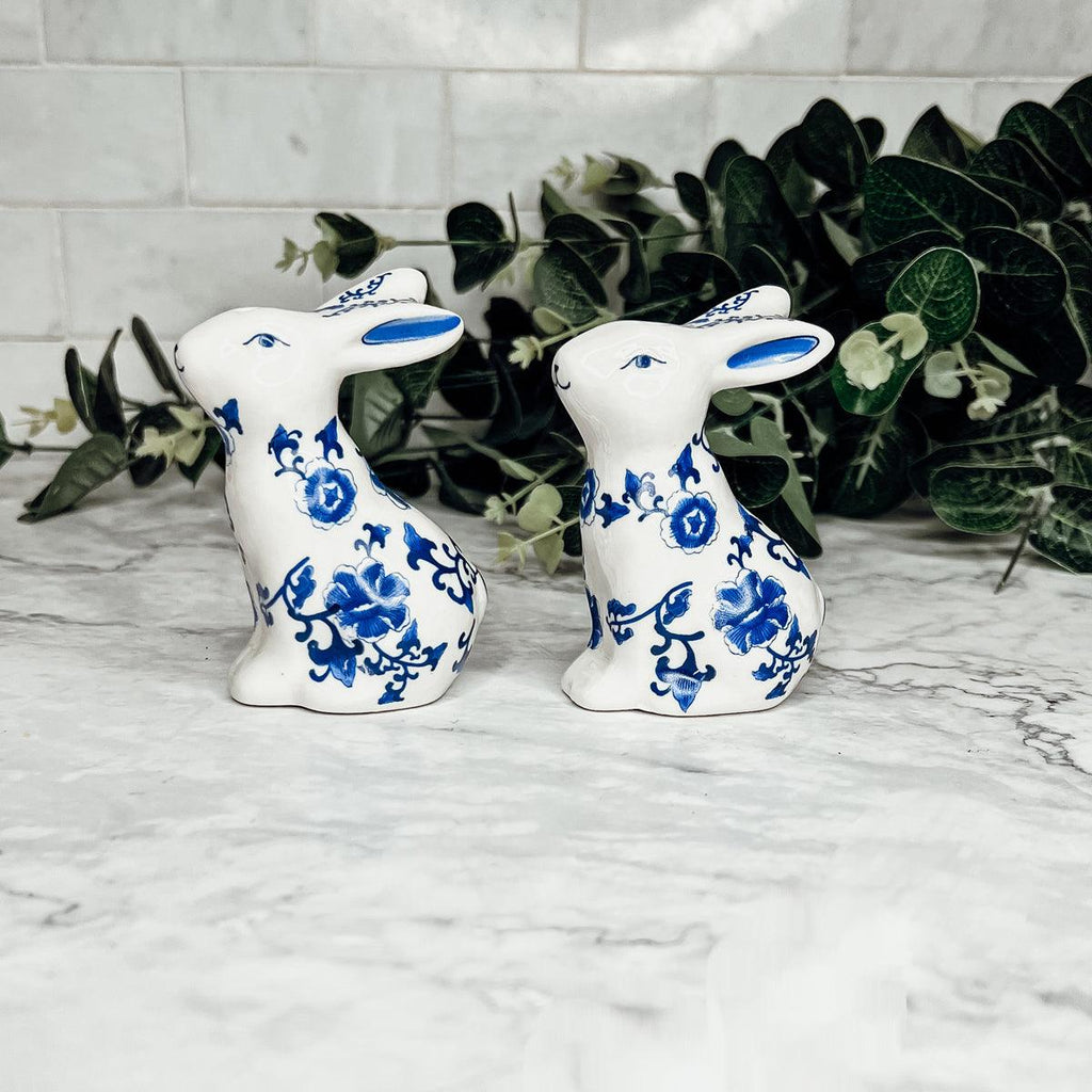 Hand Painted Blue Bunny Salt & Pepper Shakers