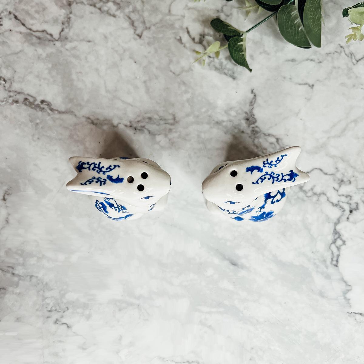 Hand Painted Blue Bunny Salt & Pepper Shakers