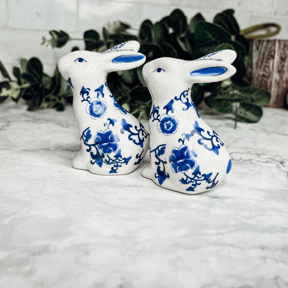 Hand Painted Blue Bunny Salt & Pepper Shakers