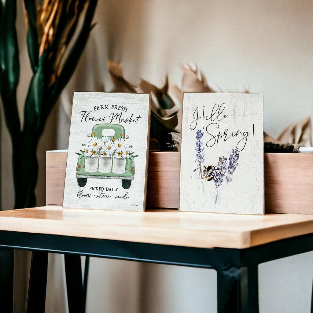 Wooden "Hello Spring" Block Sign