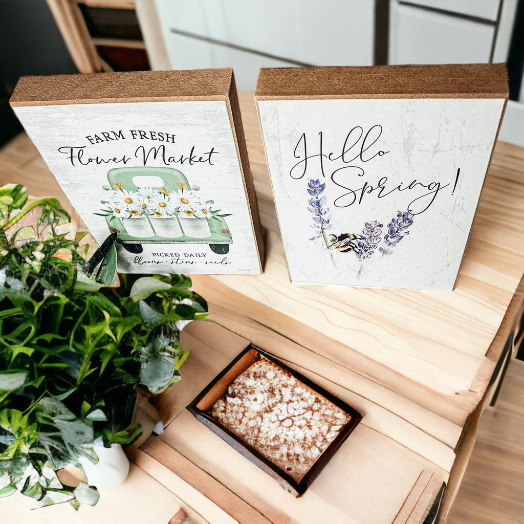 Wooden "Hello Spring" Block Sign
