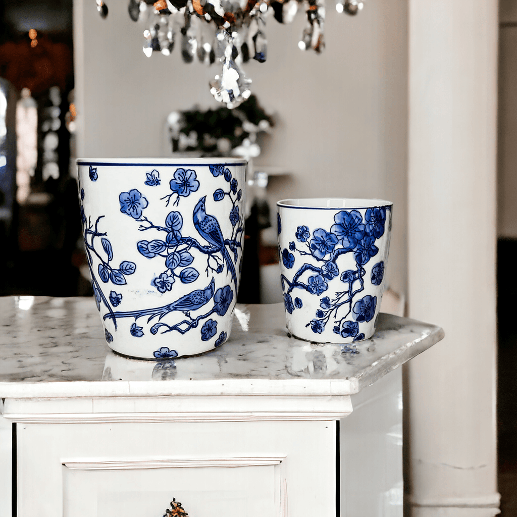 Blue & White Chinoiserie Style Vase — Select Your Size