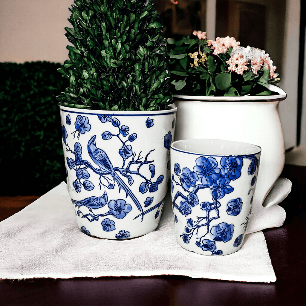 Blue & White Chinoiserie Style Vase — Select Your Size