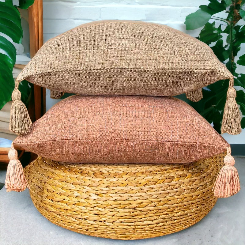 18" Square Boho Cottage Linen Decorative Throw Pillow Cases — Select Your Quantity and Color
