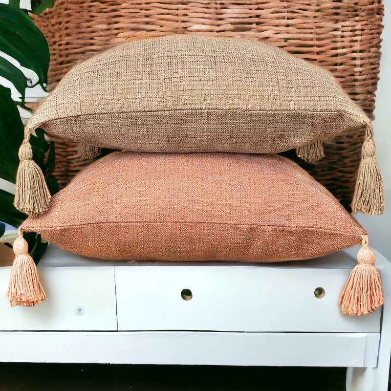 18" Square Boho Cottage Linen Decorative Throw Pillow Cases — Select Your Quantity and Color