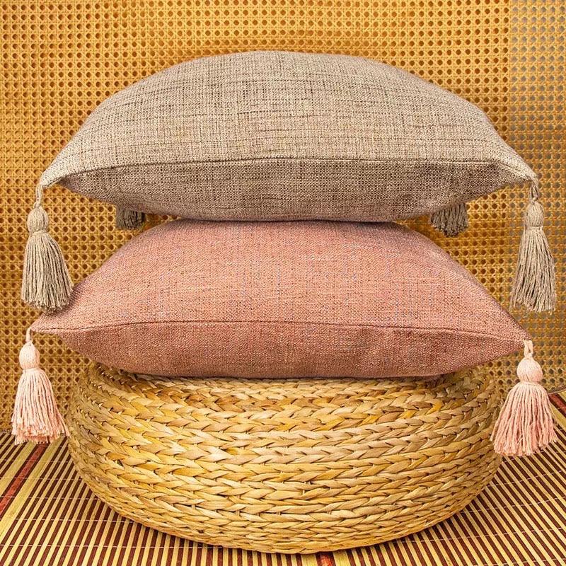 18" Square Boho Cottage Linen Decorative Throw Pillow Cases — Select Your Quantity and Color