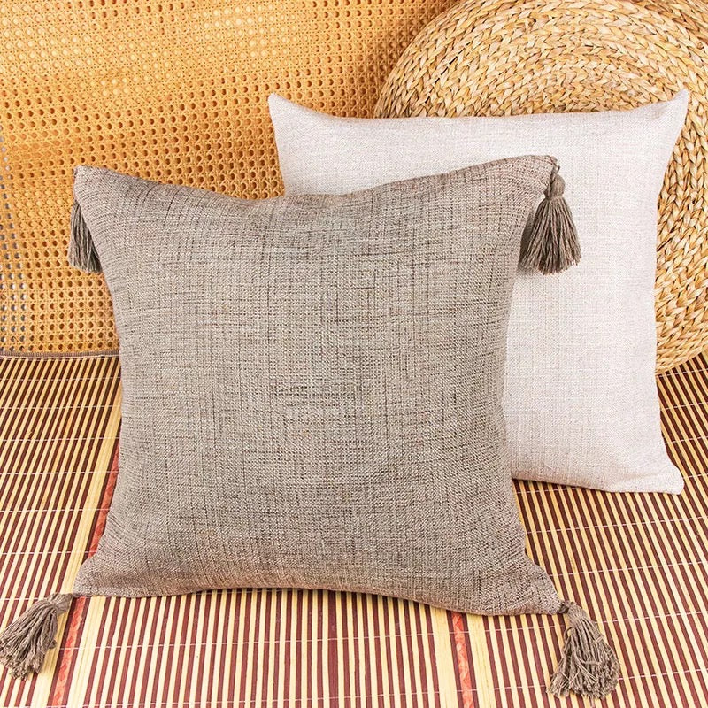 18" Square Boho Cottage Linen Decorative Throw Pillow Cases — Select Your Quantity and Color