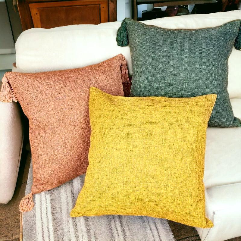 18" Square Boho Cottage Linen Decorative Throw Pillow Cases — Select Your Quantity and Color