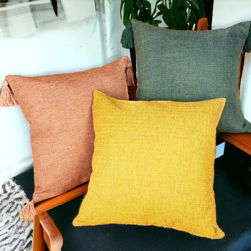 18" Square Boho Cottage Linen Decorative Throw Pillow Cases — Select Your Quantity and Color