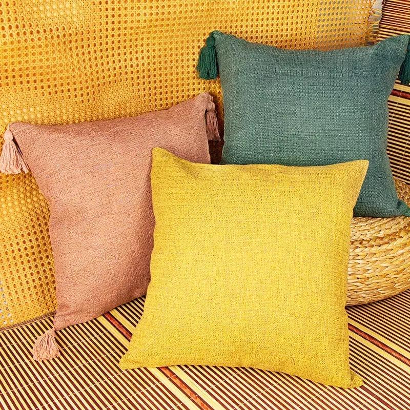 18" Square Boho Cottage Linen Decorative Throw Pillow Cases — Select Your Quantity and Color