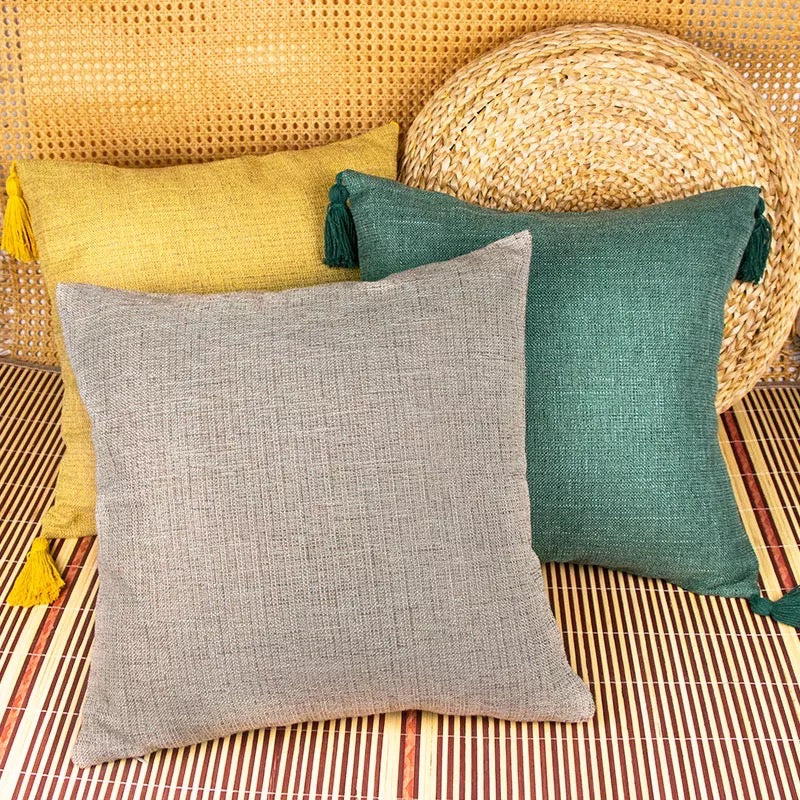 18" Square Boho Cottage Linen Decorative Throw Pillow Cases — Select Your Quantity and Color