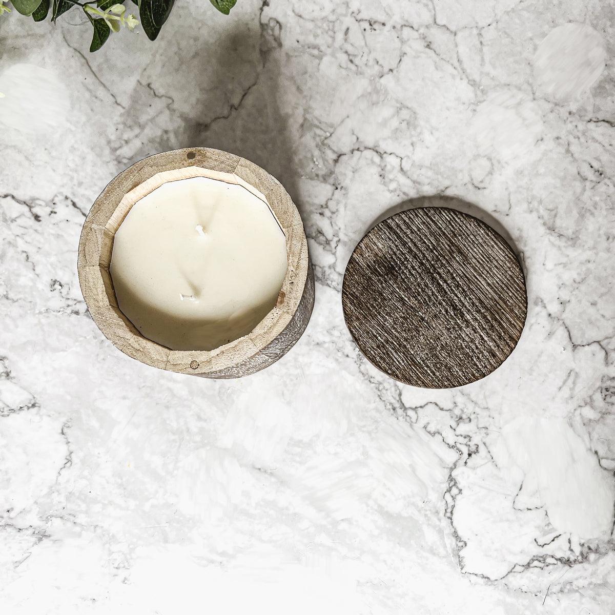 Reusable Wood Candle Vase with Candle & Lid — Select Your Scent