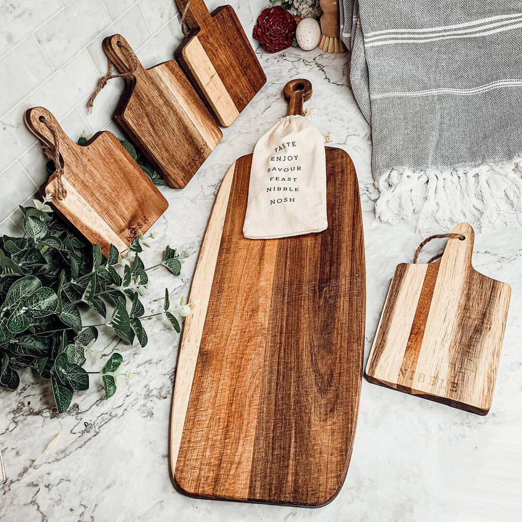 Handmade Acacia Wood Serving Board + Bamboo Cheese Markers