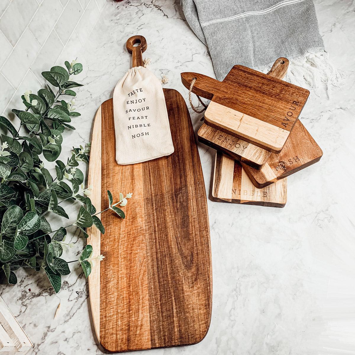 Handmade Acacia Wood Serving Board + Bamboo Cheese Markers