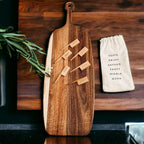 Handmade Acacia Wood Serving Board + Bamboo Cheese Markers