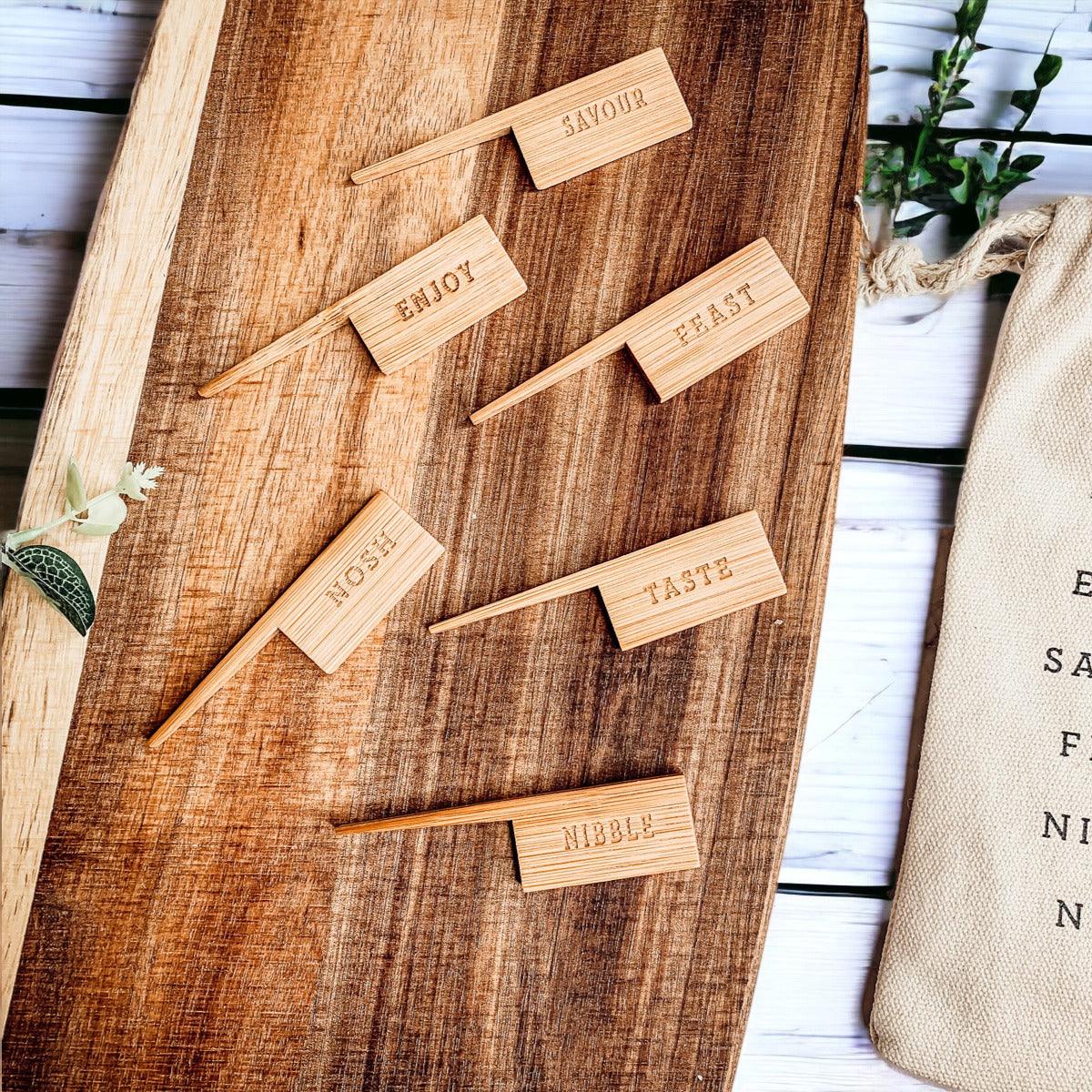 Handmade Acacia Wood Serving Board + Bamboo Cheese Markers
