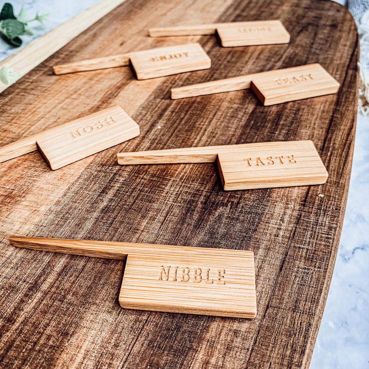 Handmade Acacia Wood Serving Board + Bamboo Cheese Markers