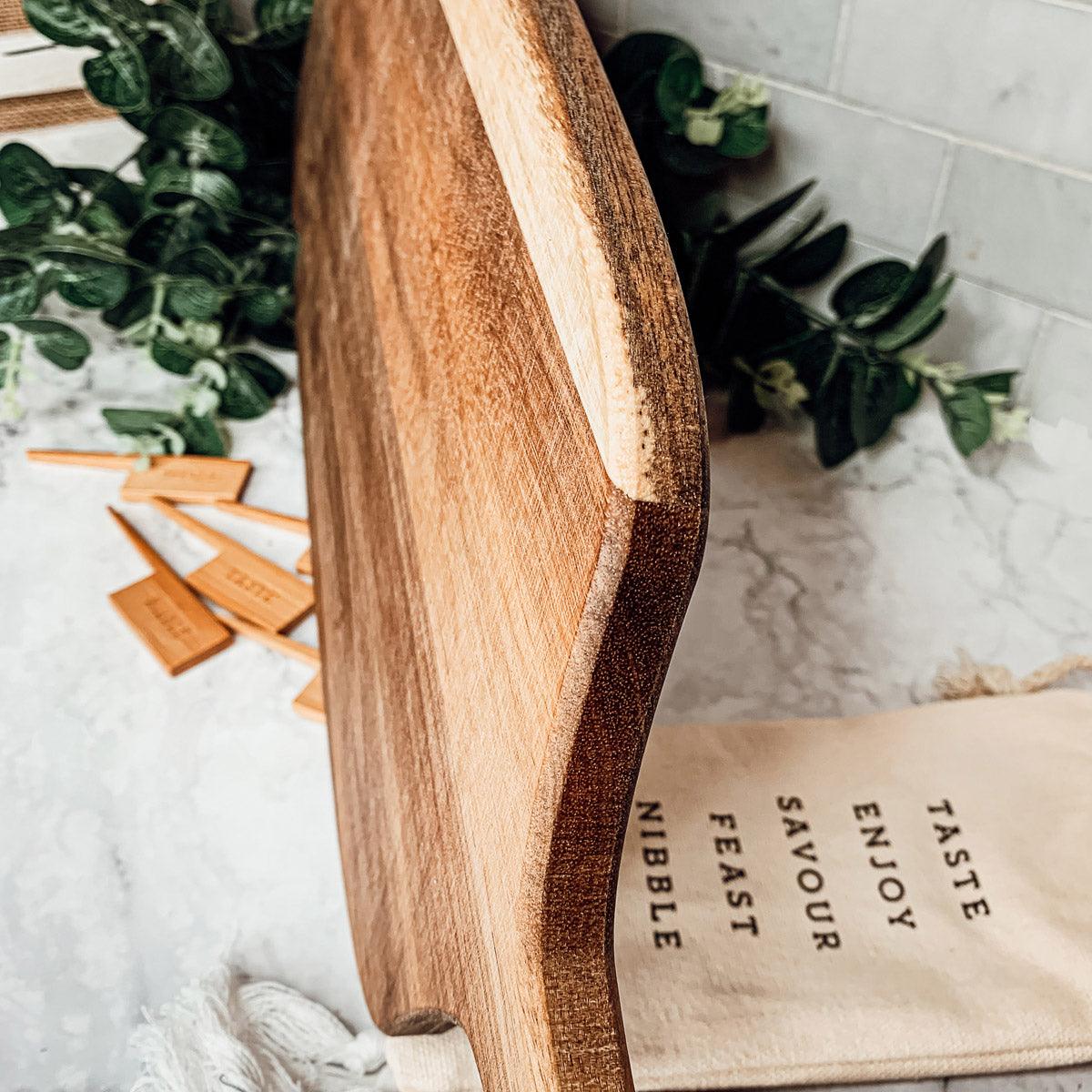 Handmade Acacia Wood Serving Board + Bamboo Cheese Markers