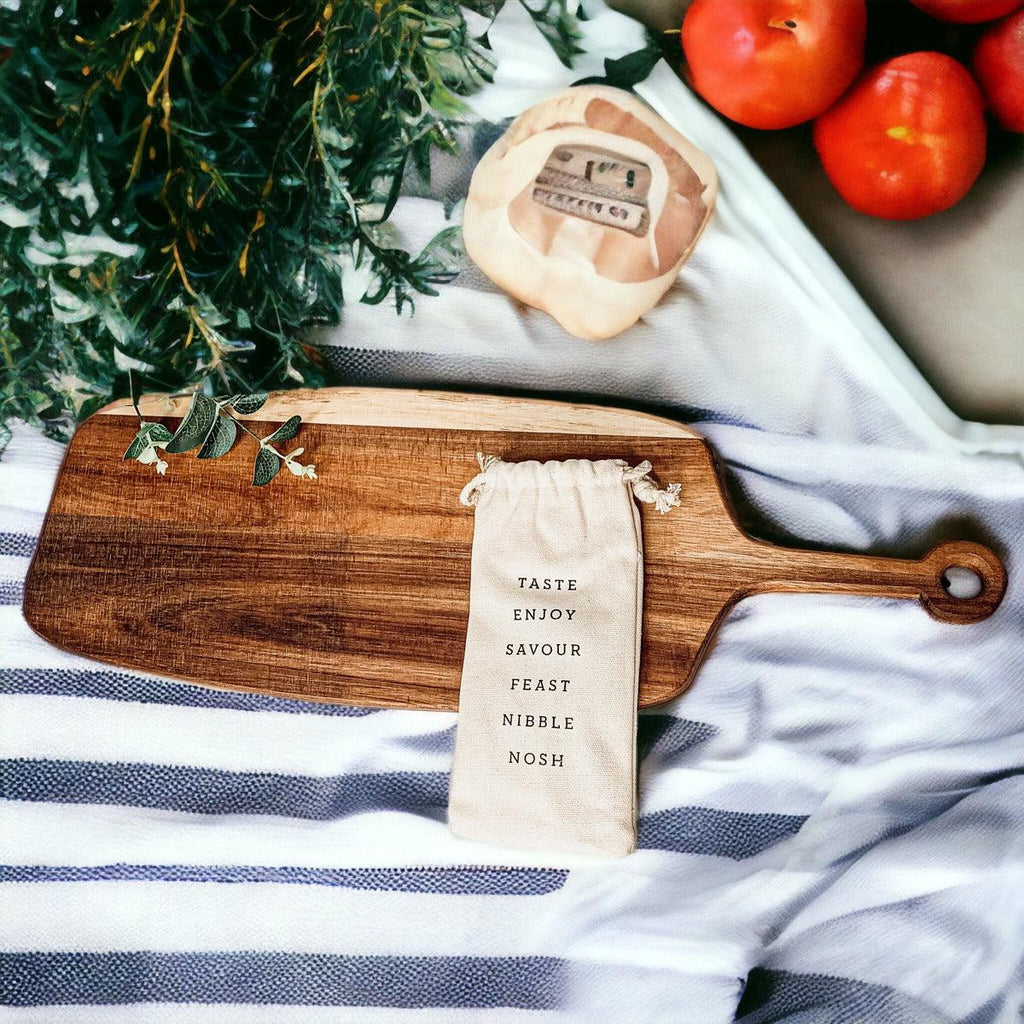 Handmade Acacia Wood Serving Board + Bamboo Cheese Markers