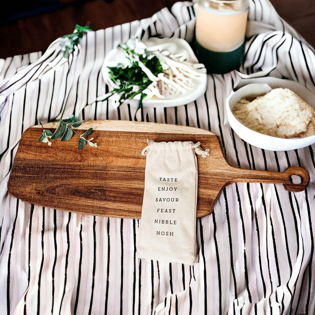 Handmade Acacia Wood Serving Board + Bamboo Cheese Markers