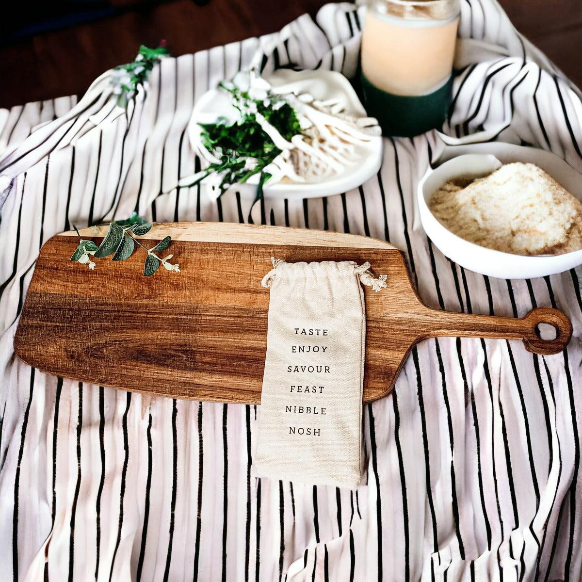 Handmade Acacia Wood Serving Board + Bamboo Cheese Markers