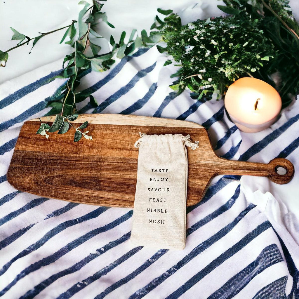 Handmade Acacia Wood Serving Board + Bamboo Cheese Markers