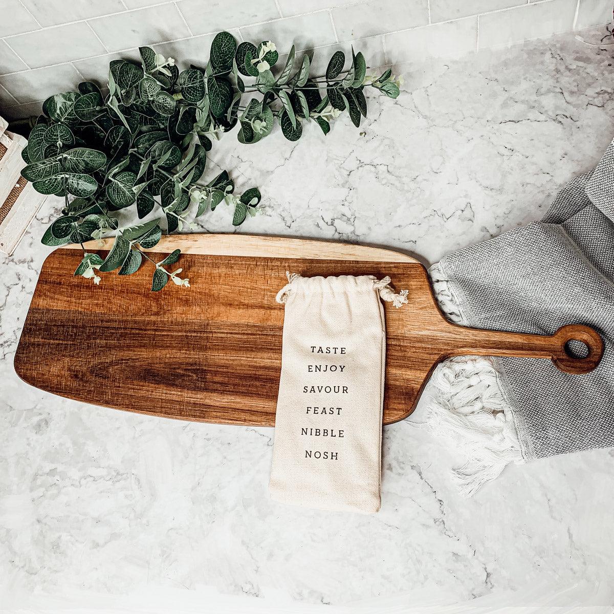 Handmade Acacia Wood Serving Board + Bamboo Cheese Markers