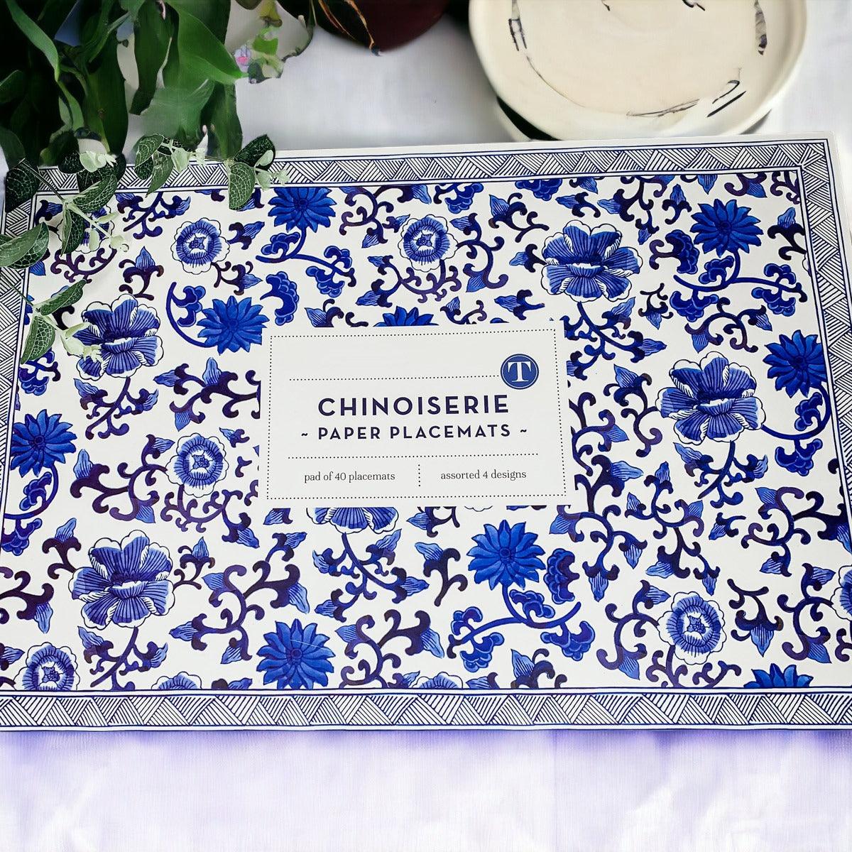 Chinoiserie Heavy Paper Placemats with Soy-Based Ink - 40 tear off mats per pad