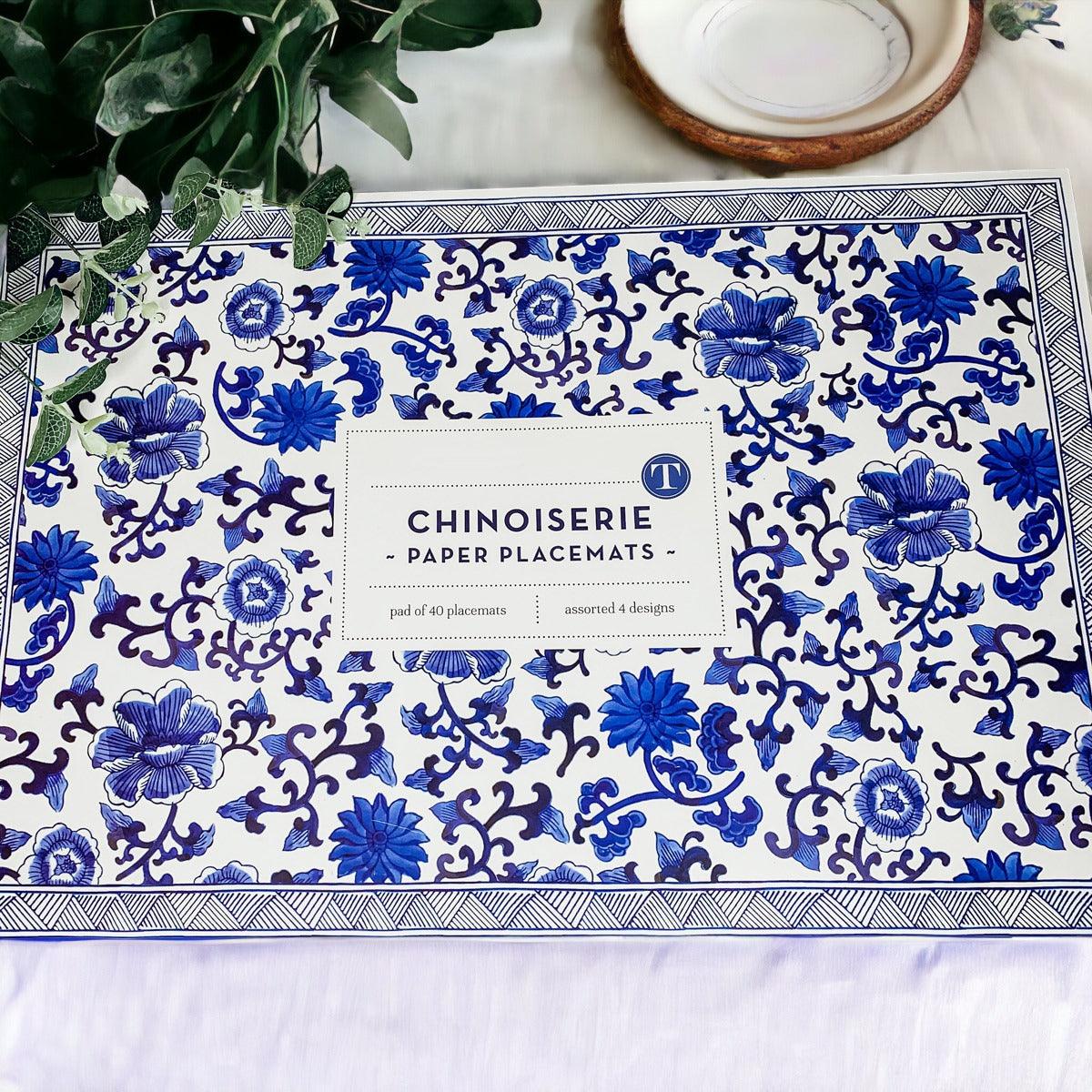Chinoiserie Heavy Paper Placemats with Soy-Based Ink - 40 tear off mats per pad
