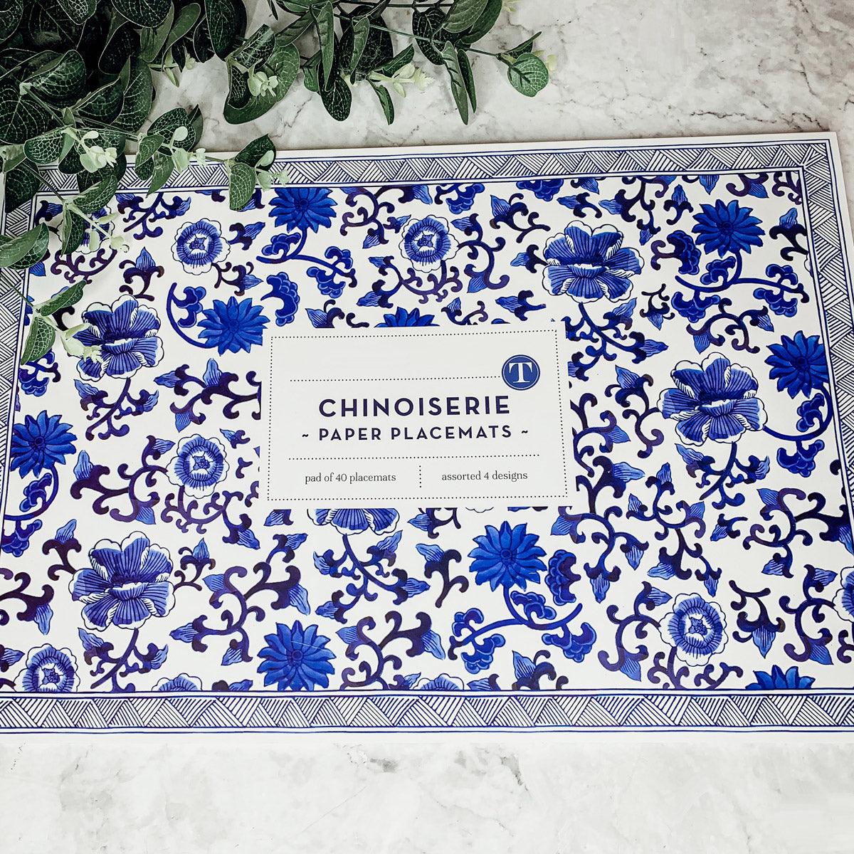 Chinoiserie Heavy Paper Placemats with Soy-Based Ink - 40 tear off mats per pad