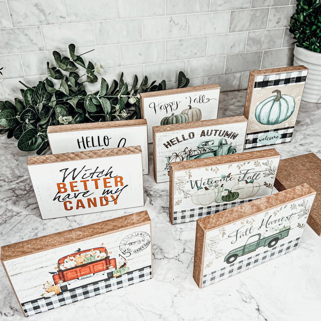 Handmade Wooden "Hello Pumpkin" Block Sign