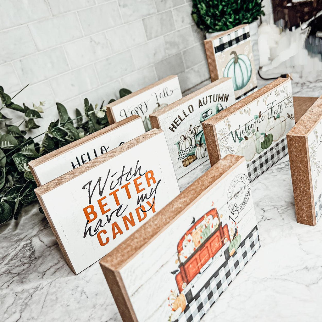 Handmade Wooden "Hello Pumpkin" Block Sign