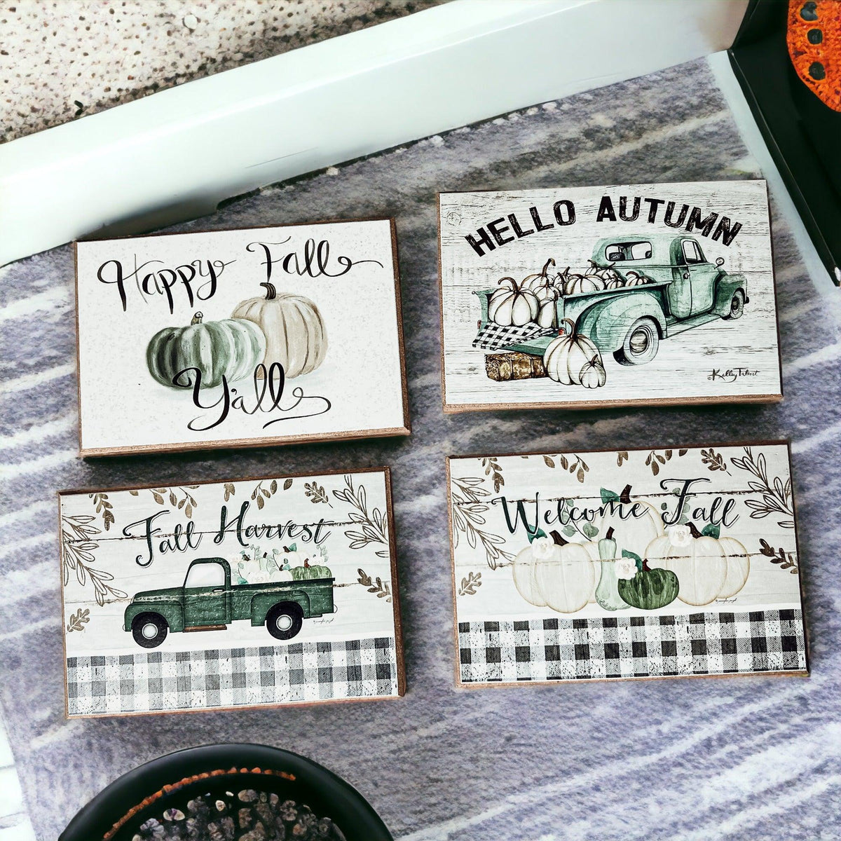 Handmade Wooden "Hello Autumn" Teal Sign