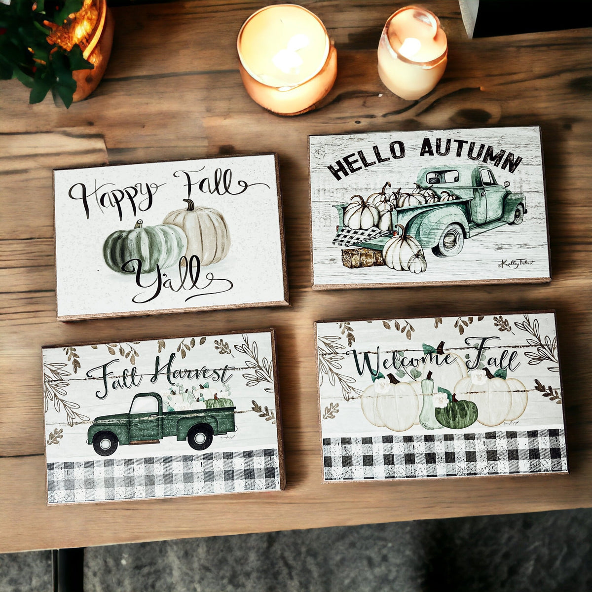 Handmade Wooden "Hello Autumn" Teal Sign