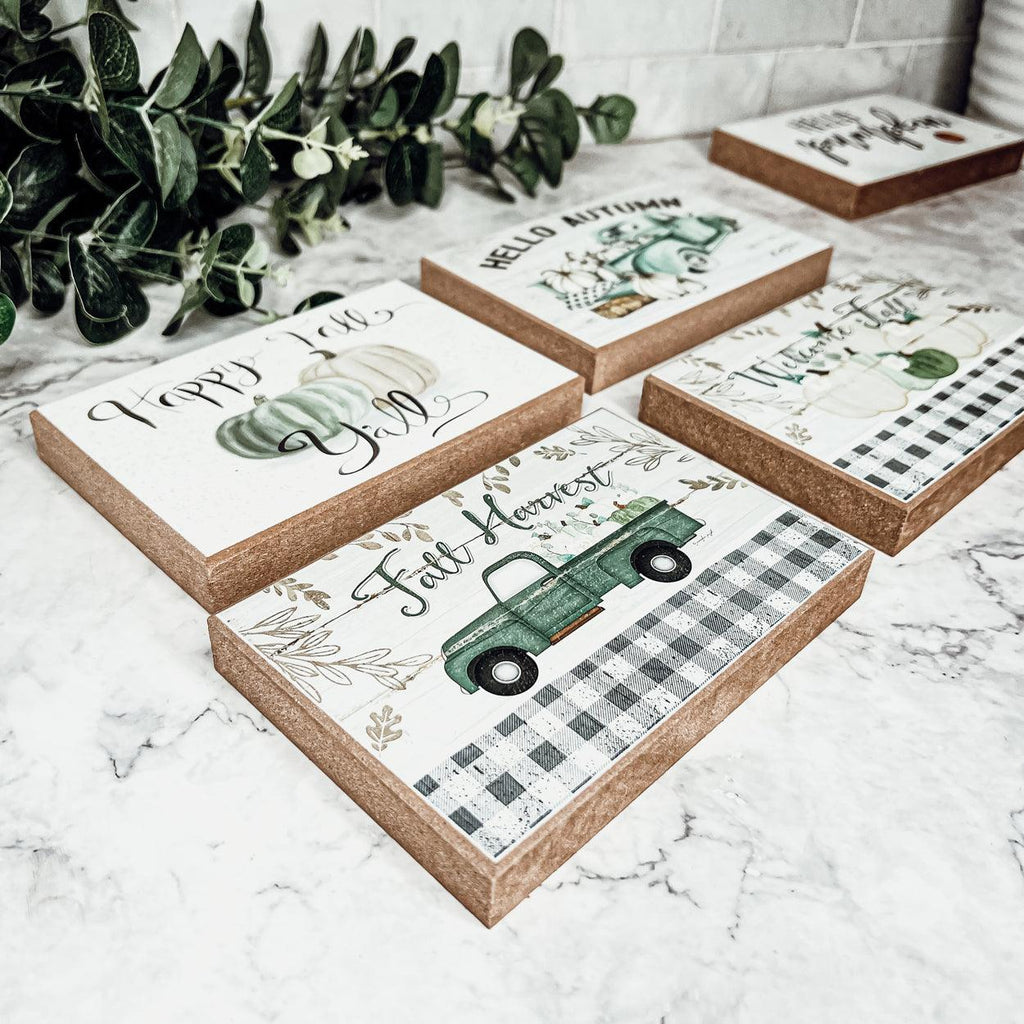 Handmade Wooden "Hello Autumn" Teal Sign