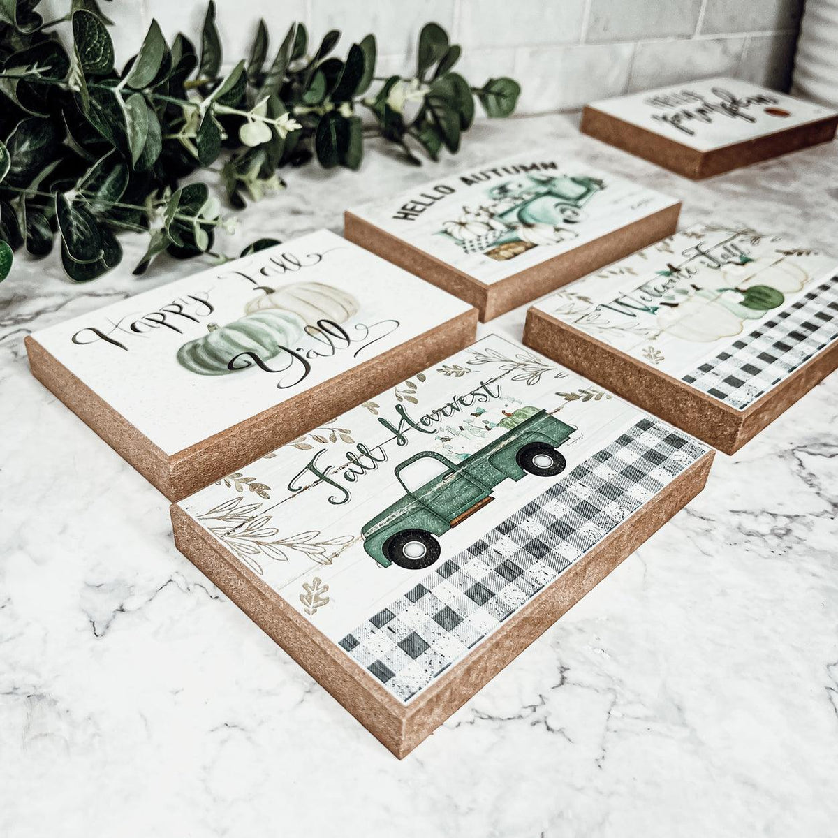 Handmade Wooden "Hello Autumn" Teal Sign