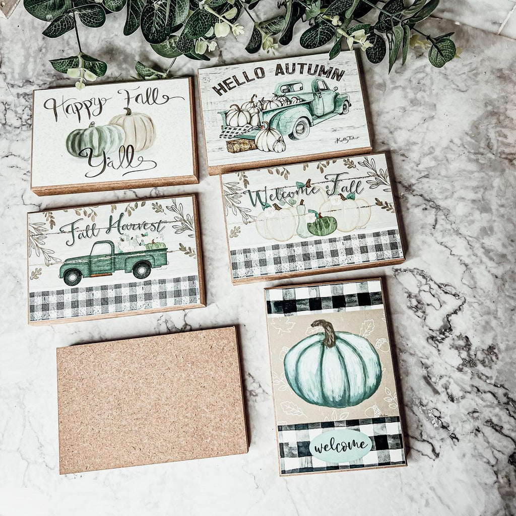 Handmade Wooden "Hello Autumn" Teal Sign