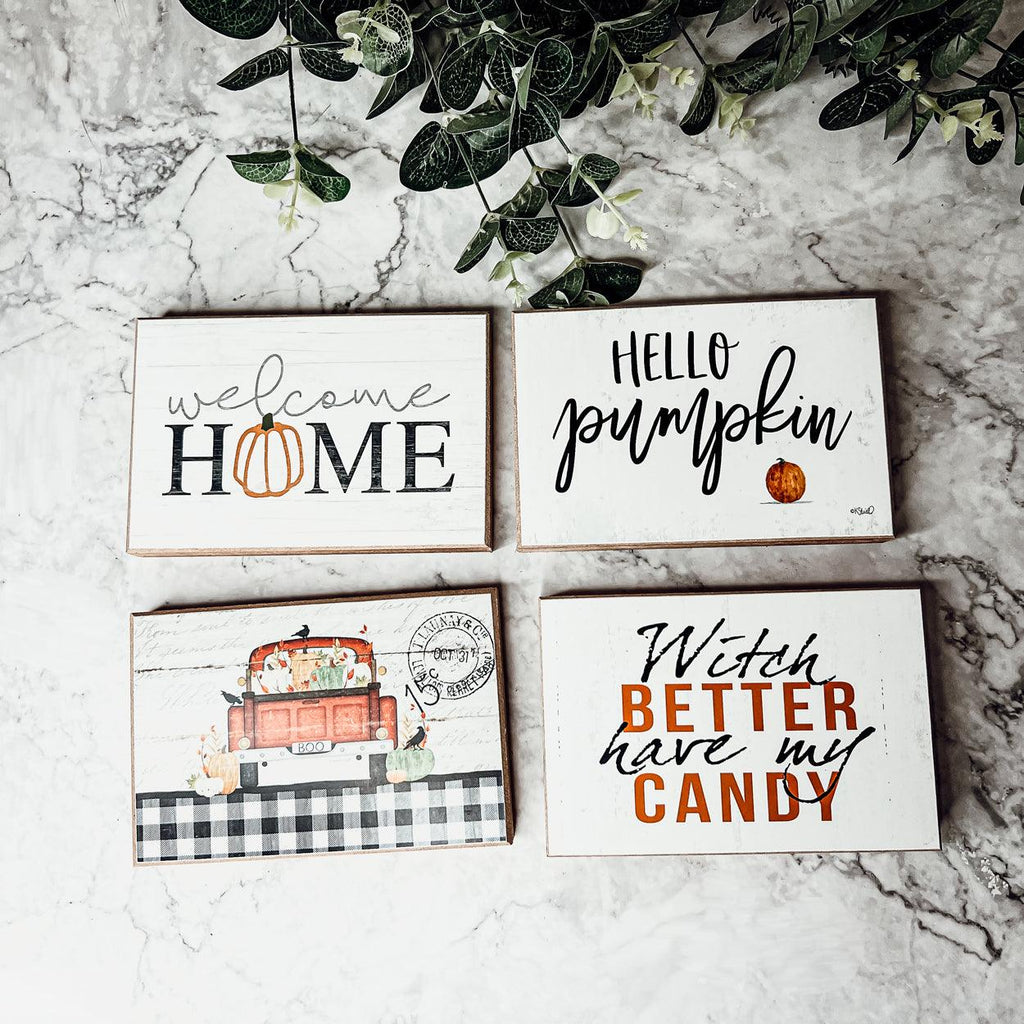 Handmade Wooden "Hello Pumpkin" Block Sign