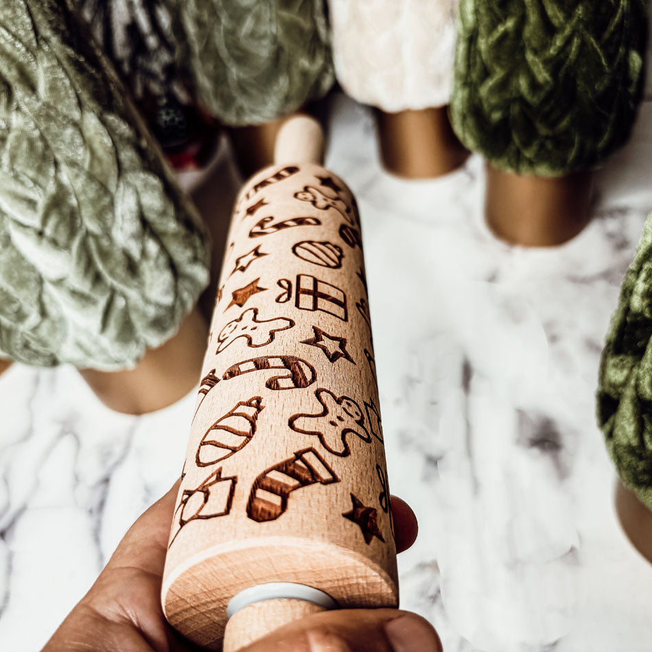 Handmade Wooden Embossed Christmas Rolling Pin Set — Select Your Style & Size