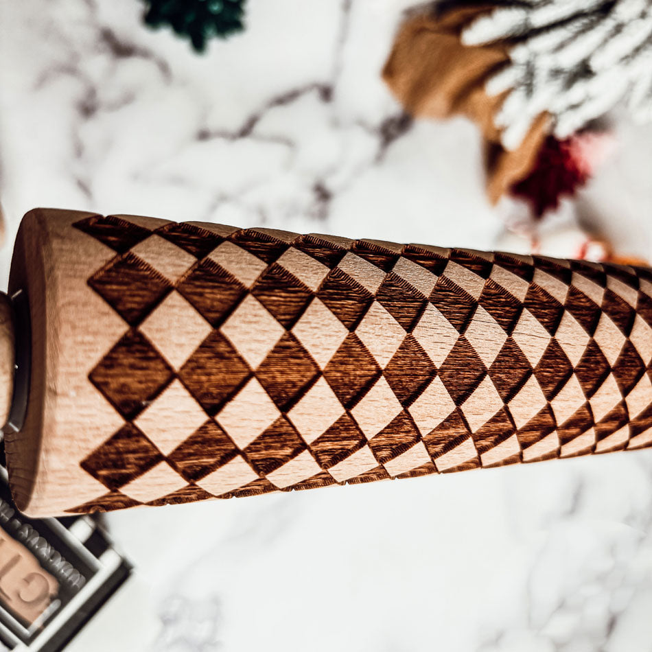 Handmade Wooden Embossed Courtly Check Rolling Pin — Select Your Style & Size