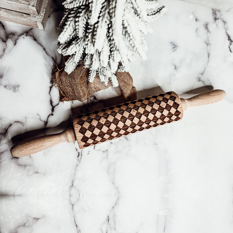 Handmade Wooden Embossed Courtly Check Rolling Pin — Select Your Style & Size