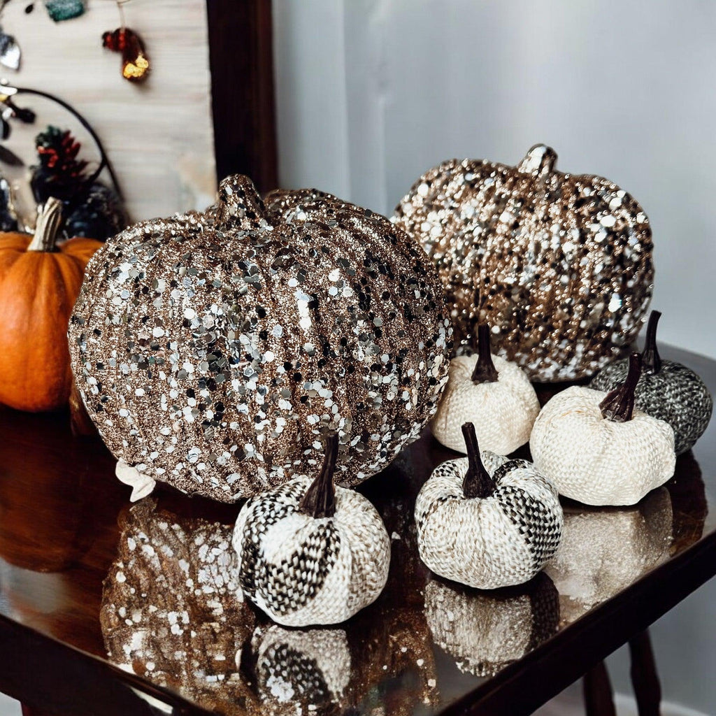 Glitter Sequin Decorative Pumpkin 4"